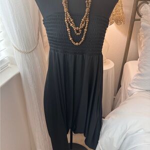Bebe Shirred Bodice Black Harem Jumpsuit